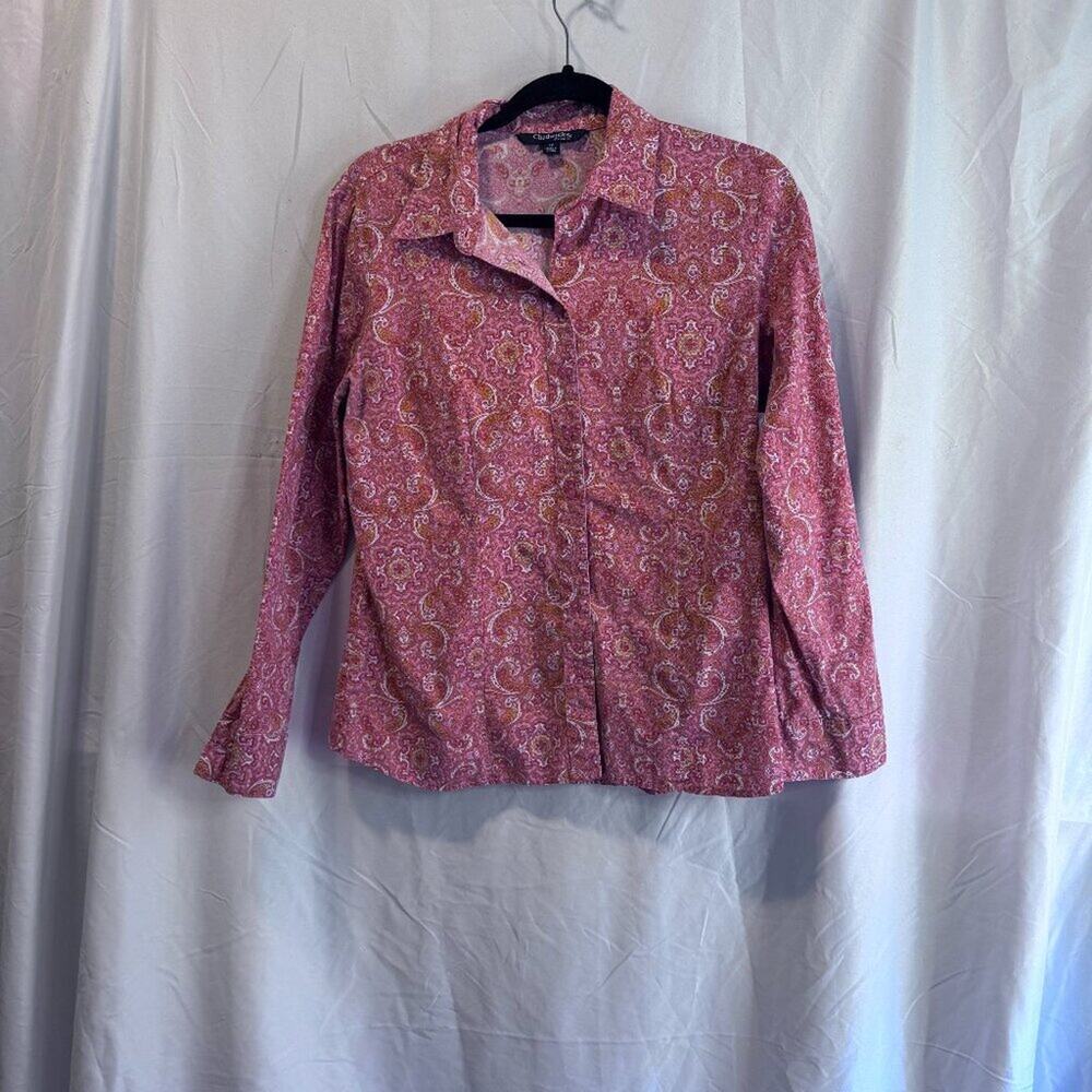 👚 Chadwicks Coral Paisley Button Up Blouse Size 12